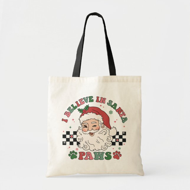 Tote Bag Je Crois En Père Noël Paws Retro Amoureux des chie (Devant)