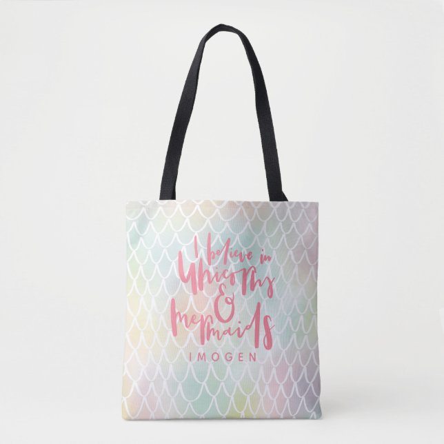TOTE BAG JE CROIS EN UNICORNES ET EN ROSE MERMAIDS (Devant)