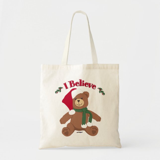 Tote Bag Je crois ! Ours en peluche de Noël (Devant)