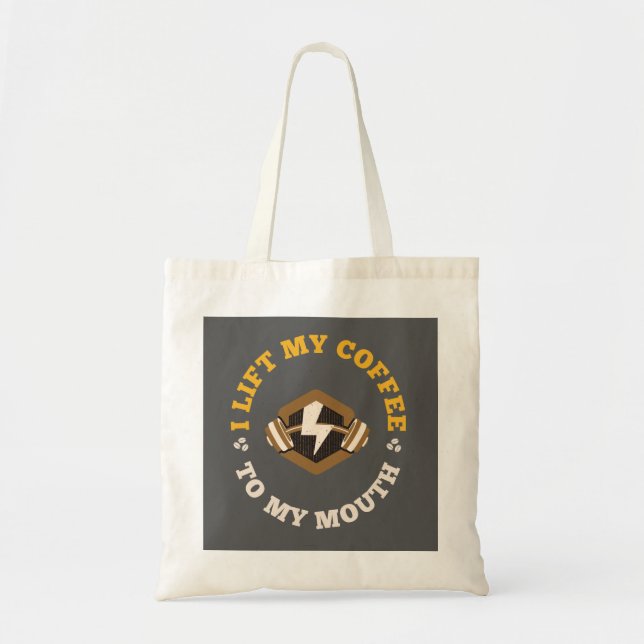 Tote Bag Je lève mon café à ma bouche (Gris/Or) (Devant)