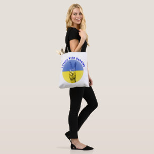 TOTE BAG JE ME TIENS AVEC LE SIGNE DE PAIX UKRAINIEN BLEU J