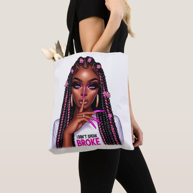 Tote Bag "Je ne parle pas Broke" Femme noire Shush (De près)