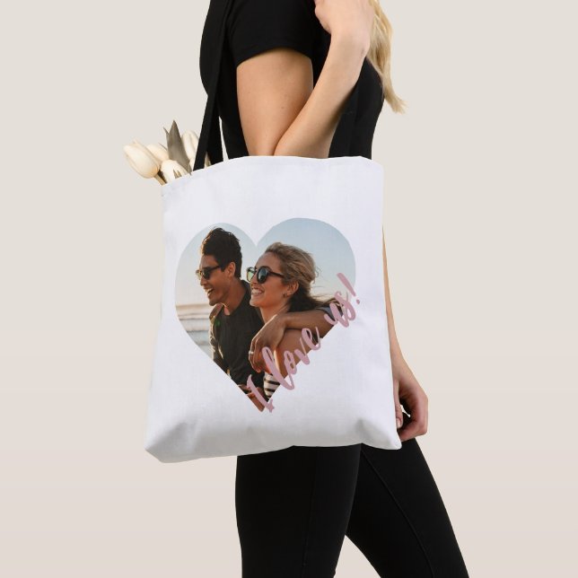 Tote Bag Je nous aime Script Heart Photo Rose (De près)