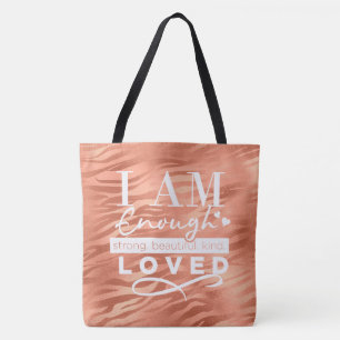 Tote Bag Je Suis Assez Peach Sparkle Tiger Print Fourre-tou