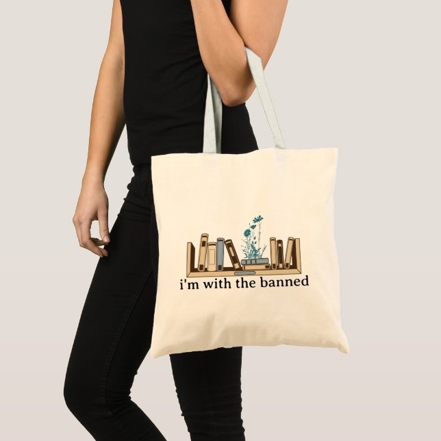 Tote Bag Je suis avec les livres interdits - Drôle (Devant (produit))