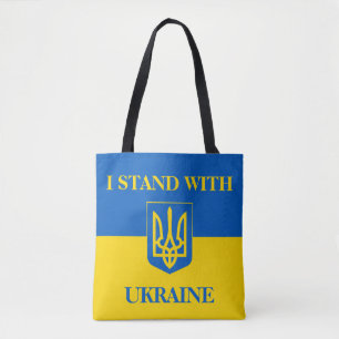 Tote Bag Je suis avec l'Ukraine. Drapeau ukrainien. Trident