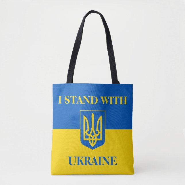 Tote Bag Je suis avec l'Ukraine. Drapeau ukrainien. Trident (Devant)