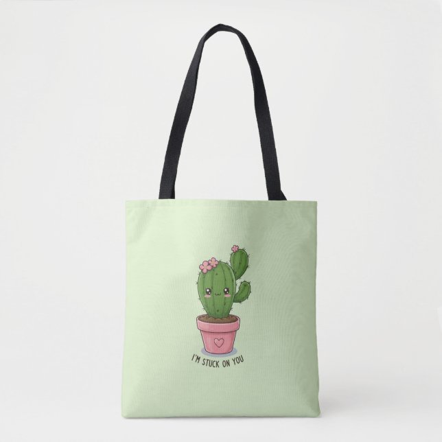 Tote Bag Je suis coincé sur toi : Mignonne Cactus Saint-Val (Devant)