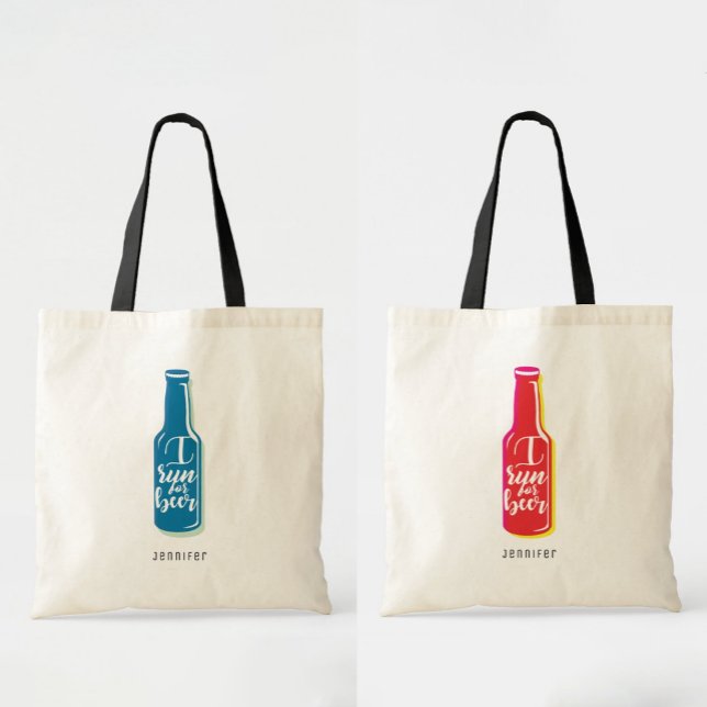 Tote Bag Je Suis En Course Pour La Bière Fitness Humour Ble (Créateur téléchargé)