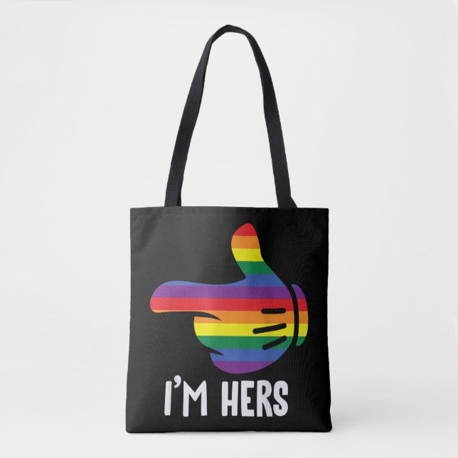 Tote Bag Je suis Hers Rainbow Lesbian Couple Funny LGBT Pri (Devant)
