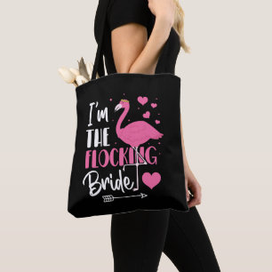 Tote Bag Je suis la mariée en troupeau de flamants roses po