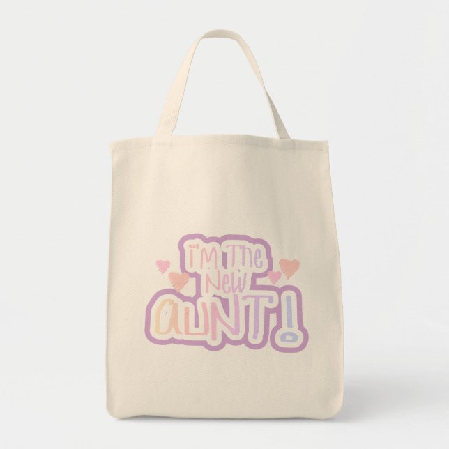Tote Bag Je suis la Nouvelle Tante - Tons de rose (Devant)
