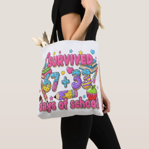 Tote Bag Je suis Survécu 67 Plus 33 Jours de Maths à l'Écol