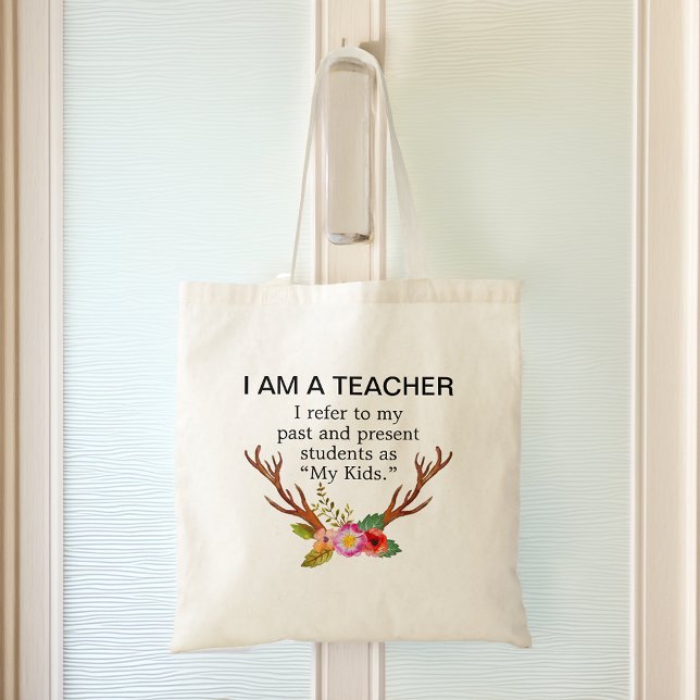 Tote Bag Je Suis Un Cerf D'enseignant Floral Bois (I Am A Teacher Deer Antlers Floral Tote Bag)