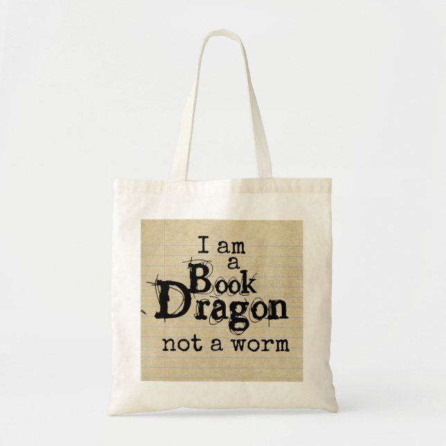 Tote Bag "Je suis un Dragon de Livre, pas un ver" sur le pa (Devant)