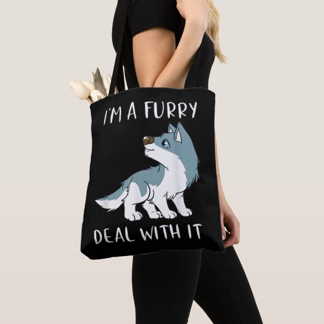 Tote Bag Je suis un furry, fais avec, c'est mignon fandom f (De près)