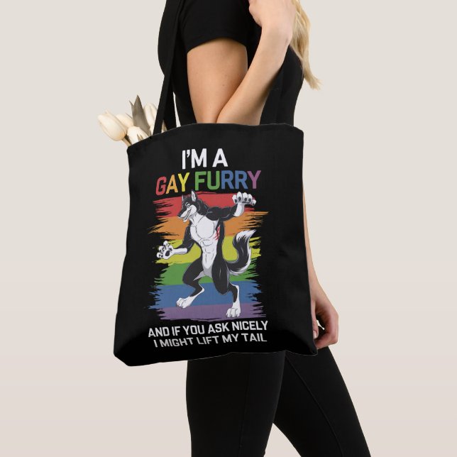 Tote Bag Je suis une Gay Furry Fox Rainbow Pride LGBTQ (De près)