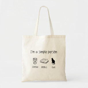 Tote Bag Je suis une personne simple livres de café et chat