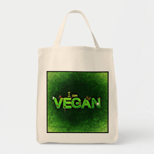 Tote Bag Je Suis Vegan Écrit Avec Une Texture De Nature Gra (Devant)