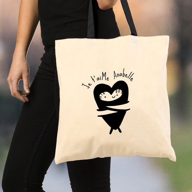Tote Bag Je T’aime Heart Hug Sweet Nom personnalisé Plein d (Créateur téléchargé)