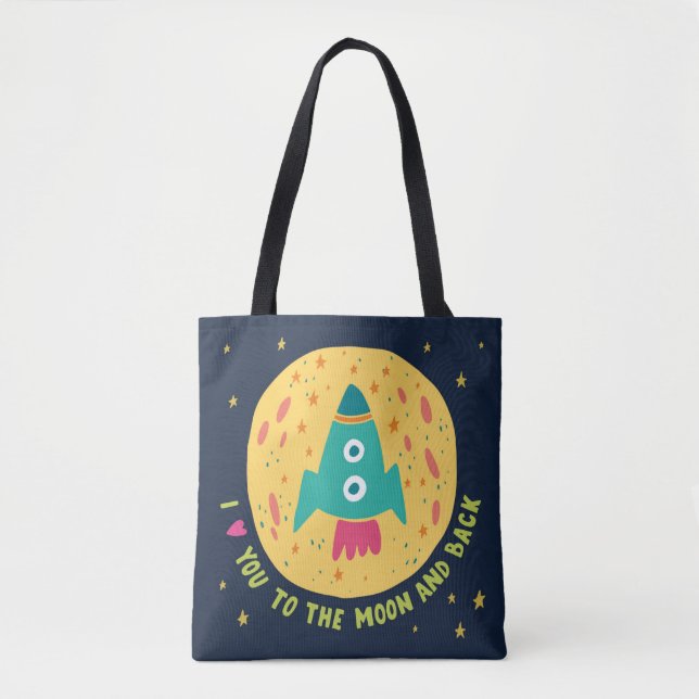 Tote Bag Je t'aime à la lune et au Rocketship arrière (Devant)
