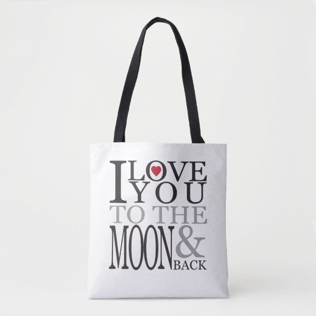 Tote Bag Je t'aime à la lune et le coeur noir et rouge (Devant)