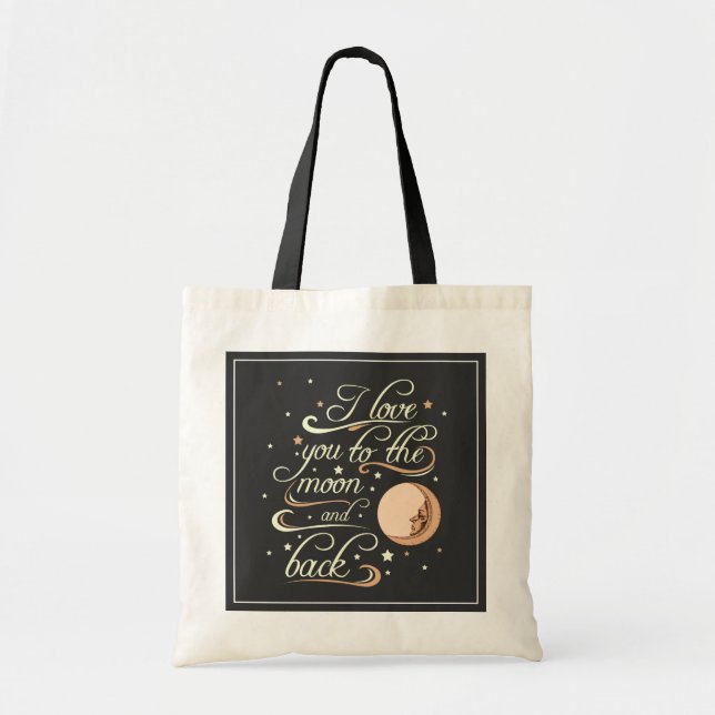 Tote Bag Je t'aime au noir de lune et de dos (Devant)