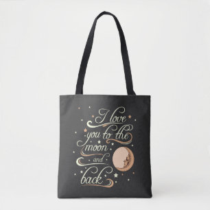 Tote Bag Je t'aime au noir de lune et de dos