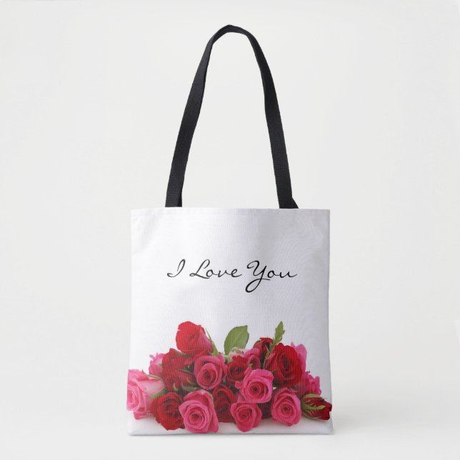 Tote Bag Je t'aime Chérie Roses rouges et roses (Devant)