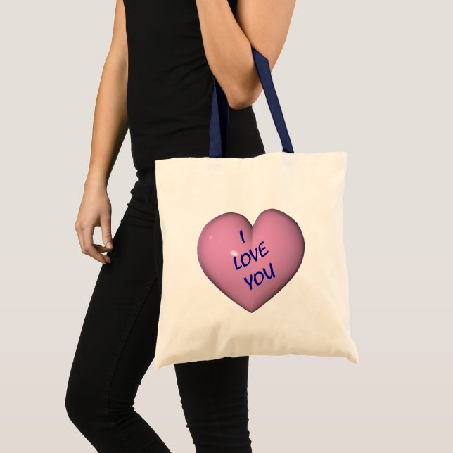 Tote Bag Je t'aime coeur rose (Devant (produit))