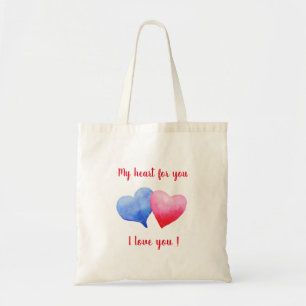 Tote Bag Je t'aime coeur rouge et bleu Saint Valentin