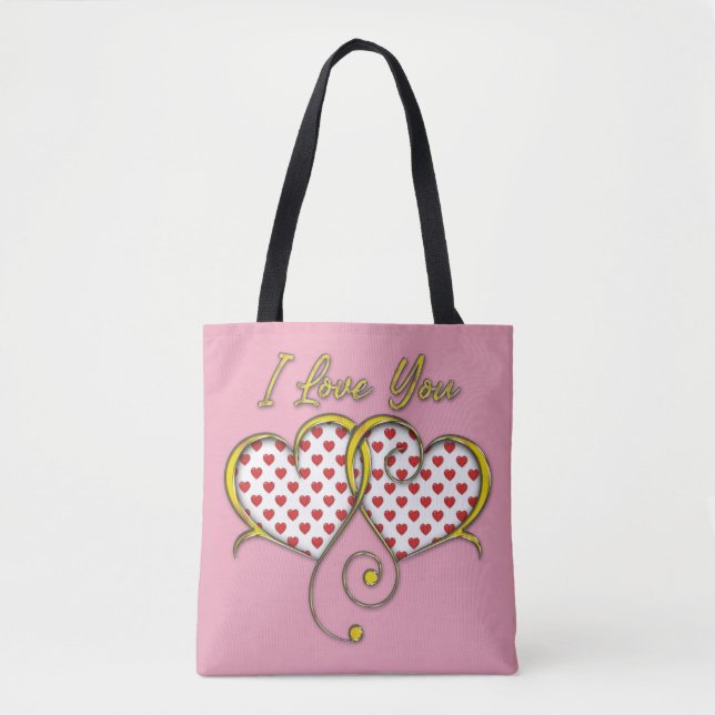 Tote Bag Je t'aime Concevoir des Coeurs d'Or (Devant)