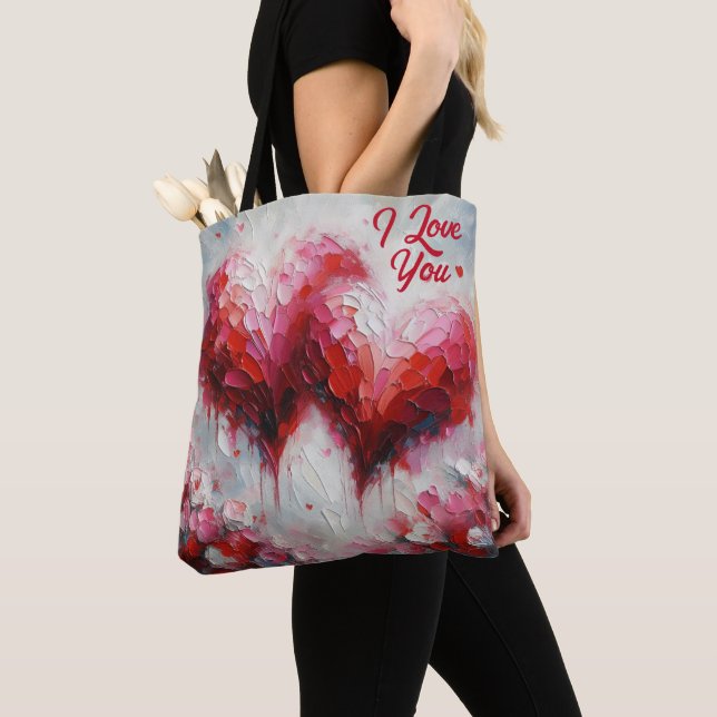 Tote Bag Je T'Aime Deux Coeurs Abstraits Peindre Valentine (De près)