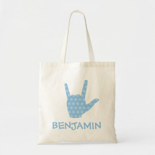 Tote Bag Je t'aime Langue des Signes Bleus Nom du garçon Sa