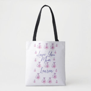 Tote Bag je t'aime maman fleurs mauve mauve nom simpl
