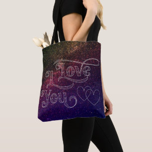 Tote Bag Je T'Aime Moderne Coeur Noir Élégant Espace Bleu