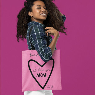 Tote Bag Je t'aime MOM Message personnel Pink Fourre-tout