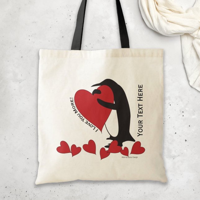 Tote Bag Je t'aime plus ! Pingouin et Cœur Rouge (Créateur téléchargé)