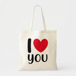 Tote Bag Je t'aime Typographie Cœur Rouge Noir Saint-Valent