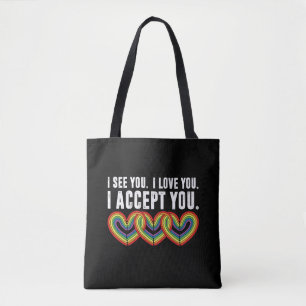 Tote Bag Je te vois je t'aime je t'accepte arc-en-ciel LGBT