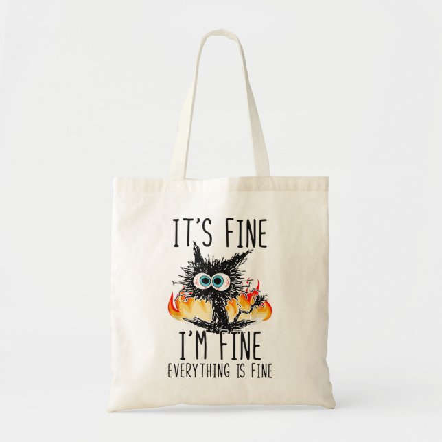 Tote Bag Je vais bien tout va bien Chat drôle (Devant)