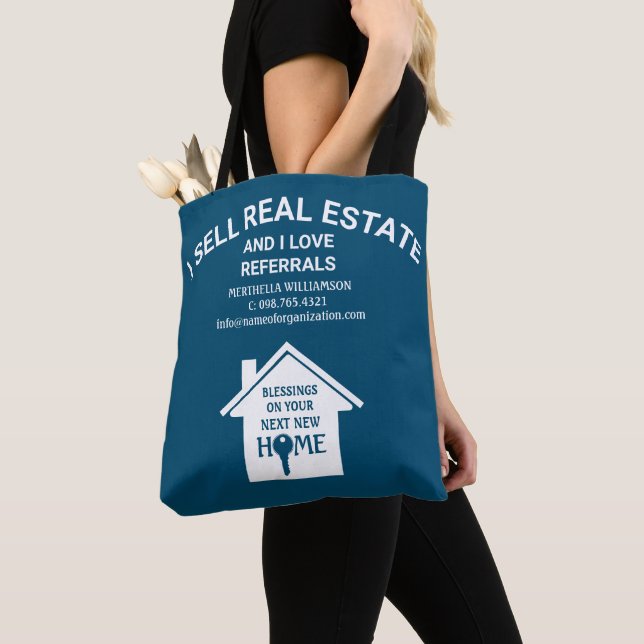 Tote Bag Je Vends Immobilier Love Référentiels TURQUOISE Re (De près)