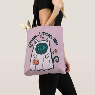 Tote Bag Je Veux Dire Boo Chat Fantôme Violet Halloween