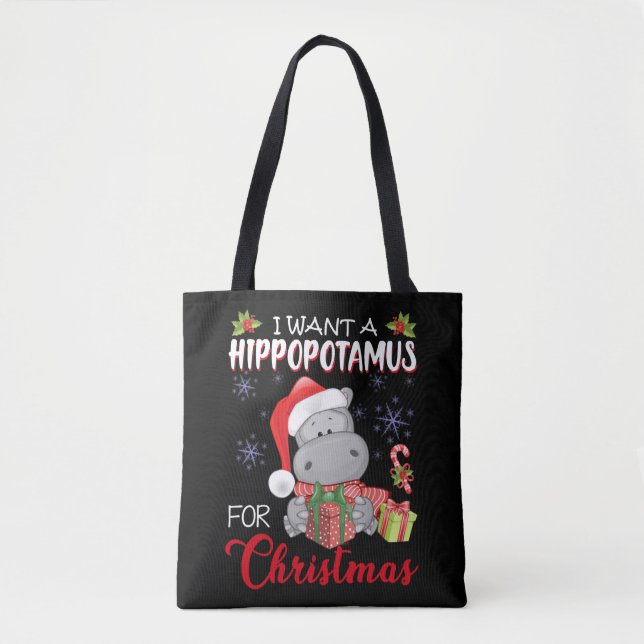 Tote Bag Je Veux Un Hippopotame Pour Noël Hippo De Noël (Devant)