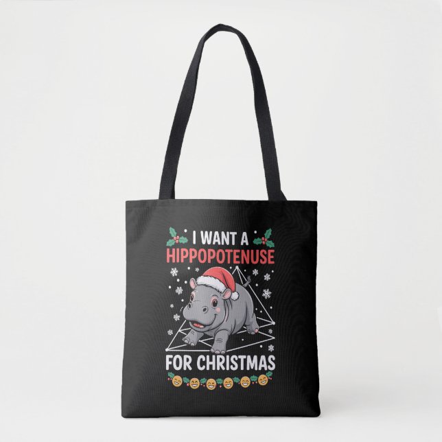 Tote Bag Je veux un hippopoténuse pour Noël Prof de maths (Devant)