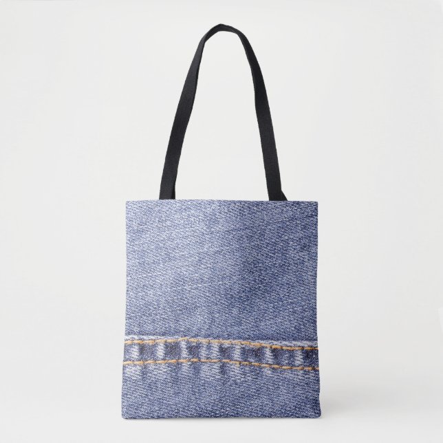 Tote Bag Jeans bleus : texture cousue détaillée. (Devant)