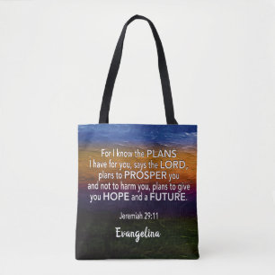 Tote Bag Jérémie 29:11 JE CONNAIS LES PLANS Nom Christian