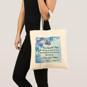 Tote Bag Jérémie 29:11 Orchidées tropicales Papillon Bible