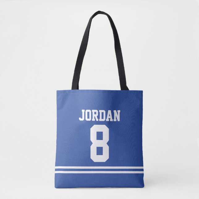 Tote Bag Jersey de football bleu avec nom et numéro personn (Devant)