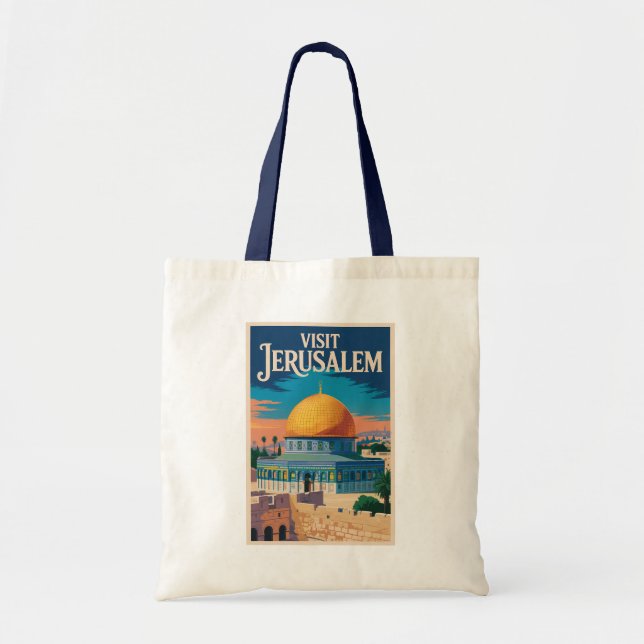 Tote Bag Jerusalem Israel Illustration Travel Art Vintage (Devant)